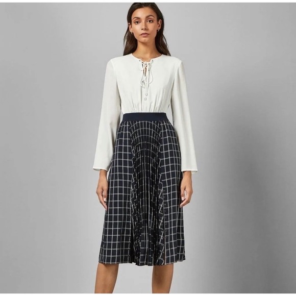 Ted Baker Dresses & Skirts - Ted Baker‎ Fancesa Fit & Flare Check Midi Dress Ivory Black 2 Quiet Luxury